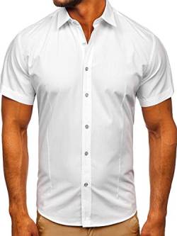 BOLF Herren Kurzarm Hemd Elegant Figurbetont Slim Fit 7501 Weiß M [2B2] von BOLF
