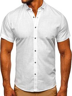 BOLF Herren Kurzarmhemd Sommerhemd Freizeithemd Strandhemd Urlaub Hemd aus 100% Baumwolle Atmungsaktiv Stoff Dünnes Hemd für Sommer Slim Fit Button Down Casual Style 20501 Weiss M [2B2] von BOLF