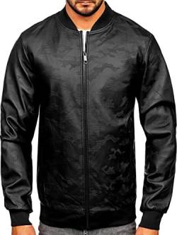 BOLF Herren Lederjacke Kunstlederjacke Bikerjacke Übergangsjacke Steppjacke Kapuze Motorradjacke Pilotenjacke Fliegerjacke Bomberjacke Stehkragen Casual Style 3A63 Schwarz S [4D4] von BOLF