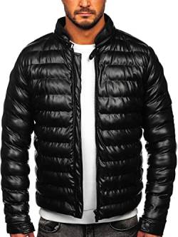 BOLF Herren Lederjacke Kunstlederjacke Bikerjacke Übergangsjacke Steppjacke Kapuze Motorradjacke Pilotenjacke Fliegerjacke Bomberjacke Stehkragen Casual Style 5M796 Schwarz XXL [4D4] von BOLF