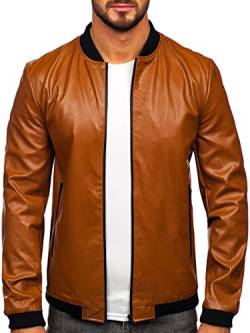 BOLF Herren Lederjacke Kunstlederjacke Bikerjacke Übergangsjacke Steppjacke Kapuze Motorradjacke Pilotenjacke Fliegerjacke Bomberjacke Stehkragen Casual Style 6803A Braun XL [4D4] von BOLF