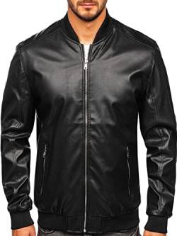 BOLF Herren Lederjacke Kunstlederjacke Bikerjacke Übergangsjacke Steppjacke Kapuze Motorradjacke Pilotenjacke Fliegerjacke Bomberjacke Stehkragen Casual Style 7110 Schwarz L [4D4] von BOLF