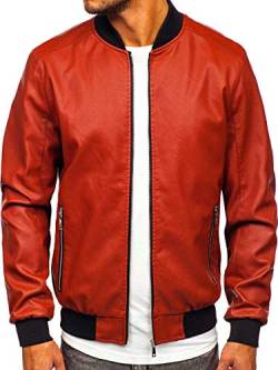 BOLF Herren Lederjacke Kunstlederjacke Bikerjacke Übergangsjacke Steppjacke Kapuze Motorradjacke Pilotenjacke Fliegerjacke Bomberjacke Stehkragen Casual Style J.BOYZ 1147-1 Orange XXL [4D4] von BOLF