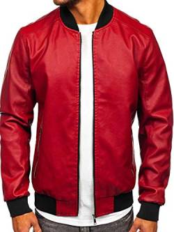 BOLF Herren Lederjacke Kunstlederjacke Bikerjacke Übergangsjacke Steppjacke Kapuze Motorradjacke Pilotenjacke Fliegerjacke Bomberjacke Stehkragen Casual Style J.BOYZ 1147-1 Rot XL [4D4] von BOLF