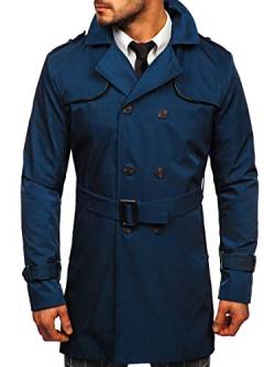 BOLF Herren Mantel Trenchcoat Zweireihiger Reverskragen Herrenmantel mit Gürtel Stehkragen Regenmantel Freizeit Jacke Lange Outdoor Style 0001 Blau(Hell) L [4D4] von BOLF