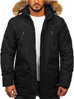 BOLF Herren Parka Jacke Winterjacke Gefüttert mit Kapuze Wintermantel Kapuzenjacke Lang Wärm Winter Herbst Freizeit Outdoor Casual Style WX032 Schwarz XL [4D4] von BOLF