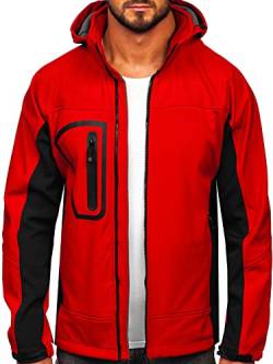 BOLF Herren Softshelljacke Übergangsjacke Regenjacke Funktionsjacke Winddicht Wasserdicht Sportjacke Trekkingjacke Atmungsaktiv Kapuze Freizeit Outdoor FREESTEP T019 Rot M [4D4] von BOLF