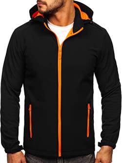 BOLF Herren Softshelljacke Übergangsjacke Regenjacke Funktionsjacke Winddicht Wasserdicht Sportjacke Trekkingjacke Atmungsaktiv Kapuze Freizeit Outdoor J.STYLE HH017 Schwarz-Orange M [4D4] von BOLF