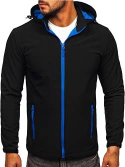 BOLF Herren Softshelljacke Übergangsjacke mit Kapuze Regenjacke Funktionsjacke Winddicht Wasserdicht Sportjacke Trekkingjacke Atmungsaktiv Outdoor Style HH017 Schwarz-Blau M [4D4] von BOLF