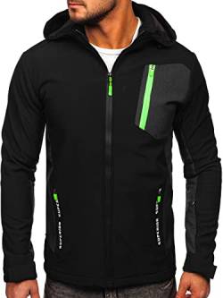 BOLF Herren Softshelljacke Übergangsjacke mit Kapuze Regenjacke Funktionsjacke Winddicht Wasserdicht Sportjacke Trekkingjacke Atmungsaktiv Outdoor Style HM188 Schwarz M [4D4] von BOLF