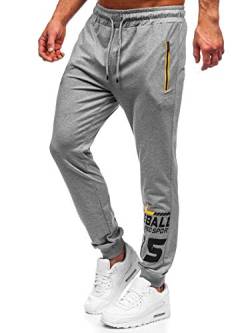 BOLF Herren Sporthose Jogginghose Trainingshose Fußballhose Fitnesshose Jogger Sweathose Jogpants Sweatpants Motiv Print Slim Fit Street Style RED Fireball 81270 Grau M [6F6] von BOLF