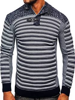 BOLF Herren Sweatshirt Pullover Sweater Pulli Stehkragen Langarmshirt Longsleeve Wärme Classic Outdoor Casual Style 1028 Dunkelblau XL [5E5] von BOLF