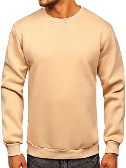 BOLF Herren Sweatshirt ohne Kapuze Pullover Sweater Pulli Langarmshirt Rundhals Crew Neck Hochwertige Weiche Baumwollmischung Freizeit Training Sport Basic Casual Style 2001 Beige M [1A1] von BOLF