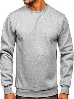 BOLF Herren Sweatshirt ohne Kapuze Pullover Sweater Pulli Langarmshirt Rundhals Crew Neck Hochwertige Weiche Baumwollmischung Freizeit Training Sport Basic Casual Style 2001 Grau(Dunkel) M [1A1] von BOLF