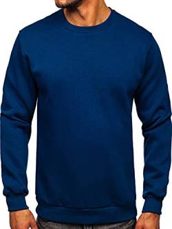 BOLF Herren Sweatshirt ohne Kapuze Pullover Sweater Pulli Langarmshirt Rundhals Crew Neck Hochwertige Weiche Baumwollmischung Freizeit Training Sport Basic Casual Style 2001 Indigo L [1A1] von BOLF