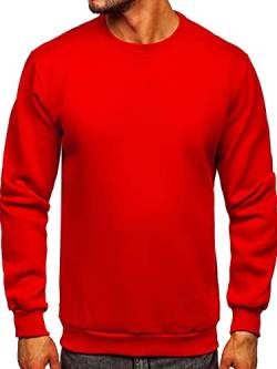 BOLF Herren Sweatshirt ohne Kapuze Pullover Sweater Pulli Langarmshirt Rundhals Crew Neck Hochwertige Weiche Baumwollmischung Freizeit Training Sport Basic Casual Style 2001 Rot XL [1A1] von BOLF