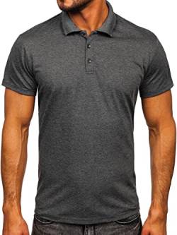 BOLF Herren T-Shirt Polo Poloshirts Kragen Core Kurzarmhemd Schlichtes Polohemd Kurzarm Shirts Basic Einfarbig Freizeit Figurbetont Slim Fit 8T80 Dunkelgrau M [3C3] von BOLF