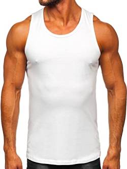 BOLF Herren T-Shirt Tank Top Unterhemnd Basic Armellos Sportswear Logo Rundhalsausschnitt Sport Street Style 1205-1 Weiss XL [3C3] von BOLF