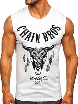 BOLF Herren T-Shirt Tank Top mit Aufdruck ärmellos Print Motiv Sportswear Logo Sport Street Style 14809 Weiss M [3C3] von BOLF