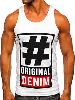 BOLF Herren T-Shirt Tank Top mit Aufdruck ärmellos Print Motiv Sportswear Logo Sport Street Style 14834 Weiss XXL [3C3] von BOLF