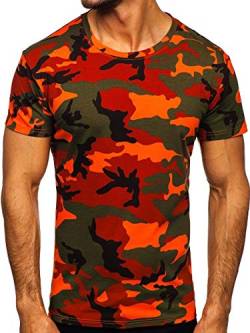 BOLF Herren T-Shirt mit Aufdruck Kurzarm Rundhalsausschnitt Top Kurzarmshirt Tee Rundhals Print Motiv Sportswear Crew Neck Logo Sport J.Style S807 Grün-Orange M [3C3] von BOLF