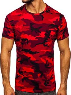 BOLF Herren T-Shirt mit Aufdruck Kurzarm Rundhalsausschnitt Top Kurzarmshirt Tee Rundhals Print Motiv Sportswear Crew Neck Logo Sport J.Style S807 Rot XL [3C3] von BOLF