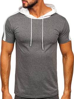 BOLF Herren T-Shirt mit Kapuze Aufdruck Kurzarm Rundhalsausschnitt Top Kurzarmshirt Tee Rundhals Print Motiv Sportswear Crew Neck Logo Sport Street Style 8T299 Grau XXL [3C3] von BOLF