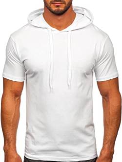 BOLF Herren T-Shirt mit Kapuze Kurzarm Rundhalsausschnitt Top Kurzarmshirt Tee Rundhals Print Sportswear Crew Neck Sport Street Style 14513 Weiß XXL [3C3] von BOLF