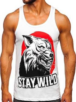 BOLF Herren Tank Top T-Shirt mit Aufdruck ärmellos Muskelshirt Tankshirt Print Baumwolle Sportswear Männer Fitness Bodybuilding Logo Sport Street Style 143029 Weiss M [3C3] von BOLF