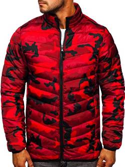 BOLF Herren Übergangsjacke Steppjacke Bomberjacke Leichte Daunenjacke Sportjacke Freizeitjacke Stehkragen Reißverschluss Militär Camouflage Military Style J.STYLE SM32 Rot M [4D4] von BOLF