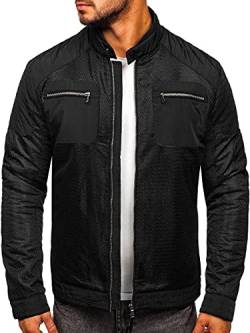 BOLF Herren Übergangsjacke Steppjacke mit Kapuze Daunenjacke Reißverschluss Sportjacke Zip Wärme Freizeit Outdoor Basic Casual Style 1702A Schwarz 3XL [4D4] von BOLF