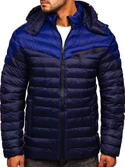 BOLF Herren Übergangsjacke Steppjacke mit Kapuze Daunenjacke Reißverschluss Sportjacke Zip Wärme Freizeit Outdoor Basic Casual Style M13012 Dunkelblau M [4D4] von BOLF