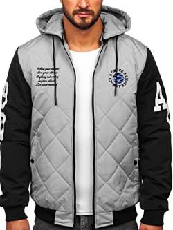 BOLF Herren Übergangsjacke mit Kapuze Regenjacke Funktionsjacke Steppjacke Reißverschluss Outdoorjacke Schuljacke Classic Hoodie Freizeitjacke Outdoor Style 84M3006 Grau M [4D4] von BOLF