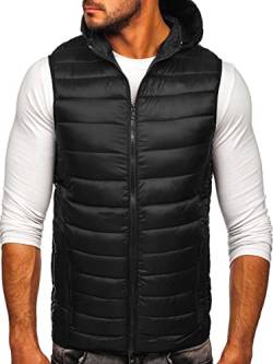 BOLF Herren Weste mit Kapuze Steppweste Bodywarmer Kapuzenweste Daunenweste Reißverschluss Weste Ärmellose Sportweste Zip Wärme Freizeit Outdoor Style 13072 Schwarz XL [1U1] von BOLF