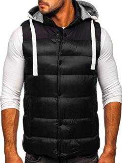 BOLF Herren Weste mit Kapuze Steppweste Bodywarmer Kapuzenweste Daunenweste Reißverschluss Weste Ärmellose Sportweste Zip Wärme Freizeit Outdoor Style 13078 Schwarz M [1U1] von BOLF