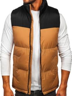 BOLF Herren Weste mit Stehkragen Steppweste Bodywarmer Daunenweste Reißverschluss Ärmellose Sportweste Zip Wärme Freizeit Outdoor Style 9969 Camel XXL [1U1] von BOLF