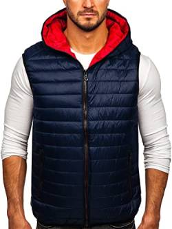 BOLF Herren Weste mit Stehkragen Steppweste Bodywarmer Kapuze Daunenweste Reißverschluss Ärmellose Sportweste Zip Wärme Freizeit Outdoor Style 7106 Dunkelblau L [1U1] von BOLF