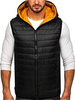 BOLF Herren Weste mit Stehkragen Steppweste Bodywarmer Kapuze Daunenweste Reißverschluss Ärmellose Sportweste Zip Wärme Freizeit Outdoor Style 7106 Schwarz M [1U1] von BOLF