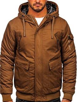 BOLF Herren Winterjacke Gefüttert mit Kapuze Kapuzenjacke Wärm Winter Herbst Freizeit Outdoor Casual Style 1890 Camel M [4D4] von BOLF