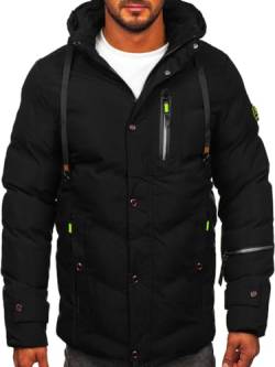 BOLF Herren Winterjacke Steppjacke Gefüttert Übergangsjacke mit Kapuze Daunenjacken-Optik Puffer Wärm Winter Freizeit Outdoor Casual Style 5M3137 Schwarz L [4D4] von BOLF