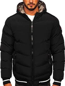 BOLF Herren Winterjacke Steppjacke Sportjacke Daunenjacke Puffer Jacket Kapuze Stehkragen Warm Gefüttert Gepolstert Outdoor Casual Style Street Look 7417 Schwarz-Gold L [4D4] von BOLF