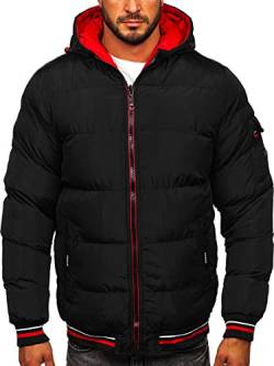 BOLF Herren Winterjacke Steppjacke Sportjacke Daunenjacke Puffer Jacket Kapuze Stehkragen Warm Gefüttert Gepolstert Wasserabweisend Winddicht Outdoor Casual Style Street Look 7410 Schwarz-Rot S [4D4] von BOLF