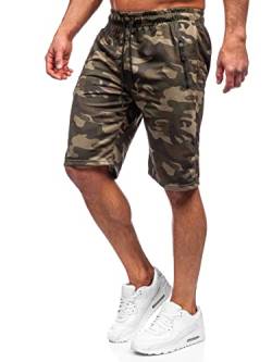 BOLF Kurze Hosen Shorts Sweatshorts Laufshorts Sport Sommer Baumwolle Soft Weicher Stoff elastische Bund mit Kordel und Eingriffstaschen Camouflage Military Style JX700 Khaki M [7G7] von BOLF
