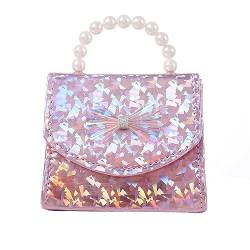 BOLLEY JOSS Elegante Mini-Geldbörse für kleine Mädchen, glänzende holografische Handtasche mit Perlengriff, niedliche Schleife, Schultertasche, Pink, Einheitsgröße von BOLLEY JOSS