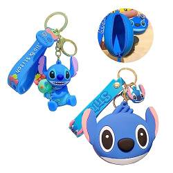 BOLYKI 2-teiliges Set Cartoon Schlüsselbund Karikatur, Stitch Coin Purse Schlüsselanhänger, Lilo und Stitch Schlüsselanhänger, Stitch Schlüsselanhänger, Mädchen Junge Souvenir Geschenk Spielzeug von BOLYKI