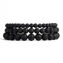 Herren-Armband mit natürlichen Vulkanstein-Perlen, 4/6/8/10 mm, schwarze Lava, 8 mm, 17 cm von BOLYKI