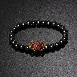 Tigerauge-Obsidian-Perlen-Charm-Armband für Damen, Drachenklaue, Energie-Hämatit-Schmuck, Pulseira, 11,17 cm von BOLYKI
