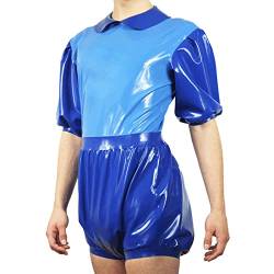 Zwei blaue, sexy kurze Puffärmel, Latex-Badeanzug mit Windelreißverschluss auf der Rückseite, Gummi-Body Suit Catsuit Bodysuit, Seeblau W Blau, Damen M von BOLYKI