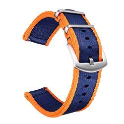 Militär Canvas Seat Belt Nylon Uhrenarmband für Männer Frauen mit Schnellverschluss Edelstahl Silberne Schnalle, Blau/Orange, 20mm von BOLYTE