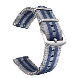 Militär Canvas Seat Belt Nylon Uhrenarmband für Männer Frauen mit Schnellverschluss Edelstahl Silberne Schnalle, Grau/Blau Gestreift, 20mm von BOLYTE